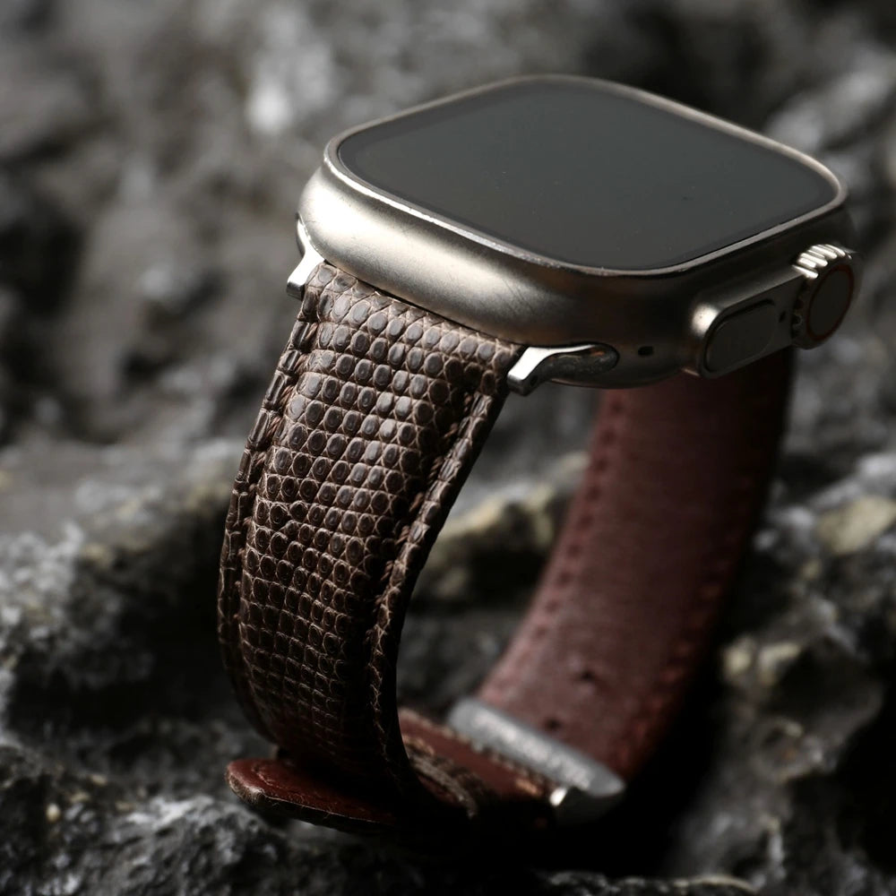 High-end Lizard Skin Genuine Leather Strap for Apple Watch 49MM 45MM 44MM ultra S9S8 Soft Vintage Strap Brown Black Luxury Leath