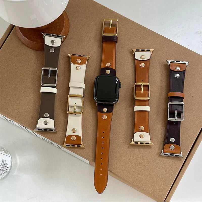 Retro Real Leather Strap For Apple Watch Band 41mm 44mm 40mm 45mm 42 38 49mm Women Wrist Bracelet For iWatch Series 8 se 7 6 5 4