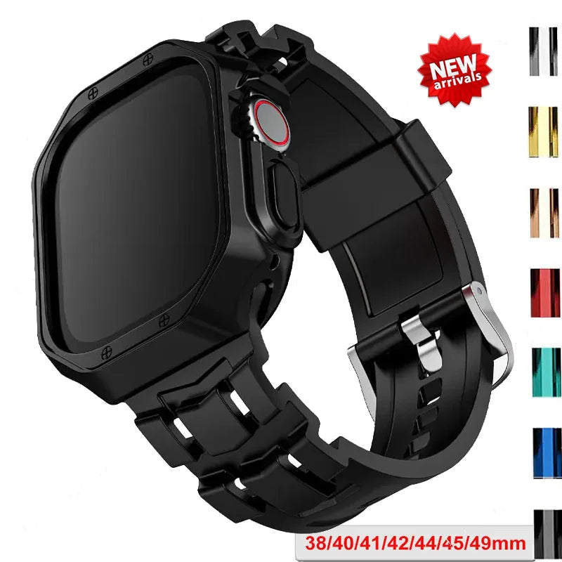 Silicone Rubber Strap+Case for Apple Watch 49mm 45mm 44mm TPU Band for i watch 45mm 44MM Ultra2 Series 9 8 7 6 5 4 se 3 2 1