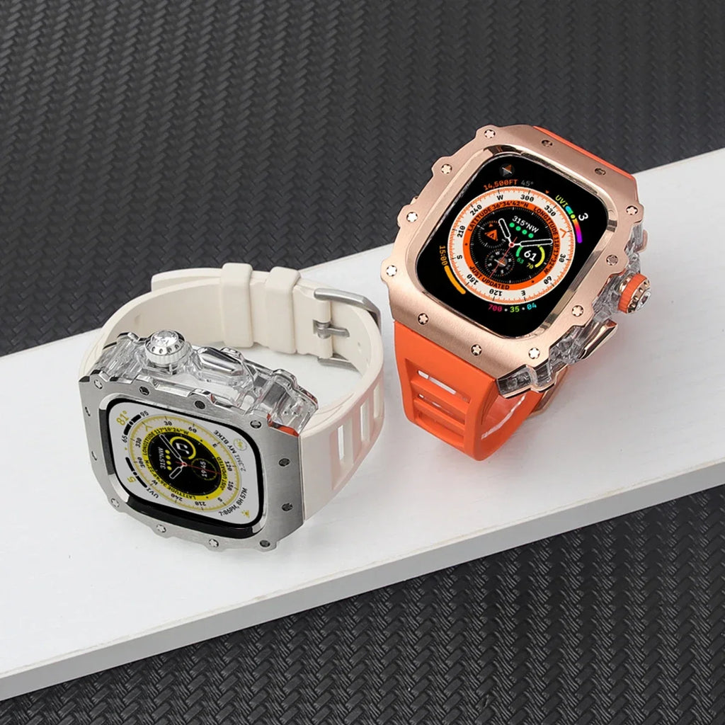Luxury Modification Kit For Apple Watch Ultra 2 49mm Stainless Steel Case&Silicone Band For IWatch 9 8 7 6 5 4 SE 45mm 44mm