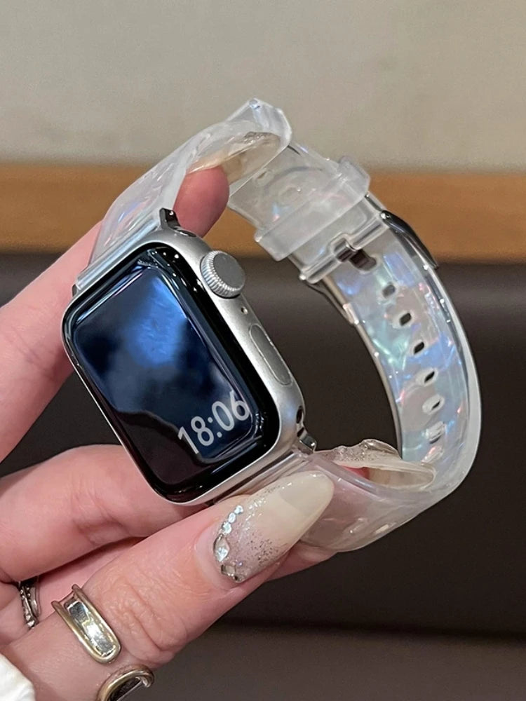 Korea Jelly Clear Shell Pattern Band For Apple Watch ultra Band 49mm 40 41mm 42 44mm 45mm Plastic Strap For iwatch 9 8 7 3 5 6 4