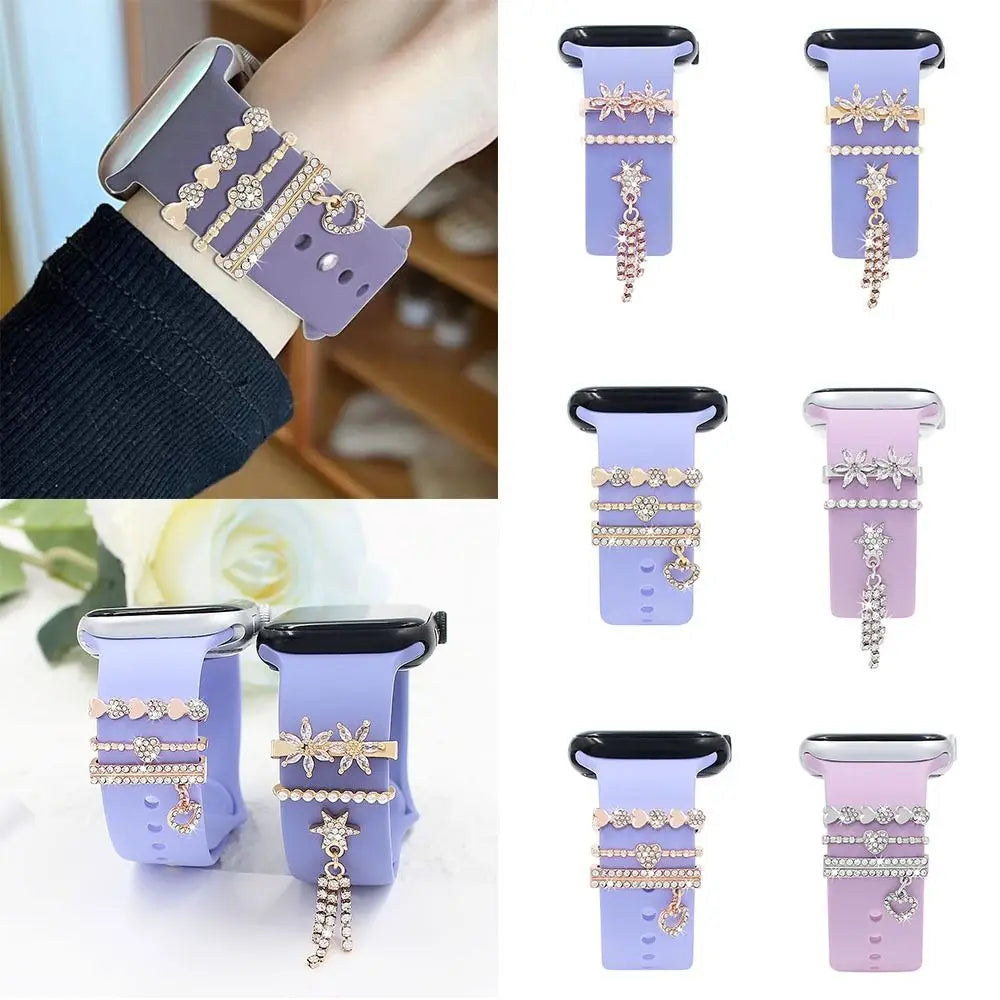 Metal Charms Watch Band Decoration Ring For Apple Diamond Ornament For iwatch Bracelet Silicone Strap Jewelry Accessories