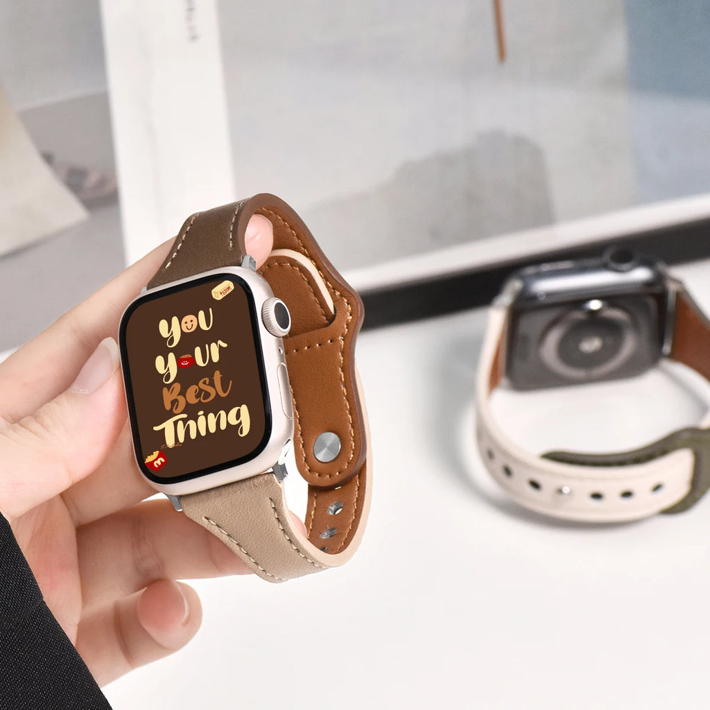 Slim Genuine Leather Girl Strap For Apple Watch 9 8 7 41mm 45mm Correa Band 38 42mm For iwatch Bracelet SE 40 44mm 6 5 4 3 49mm