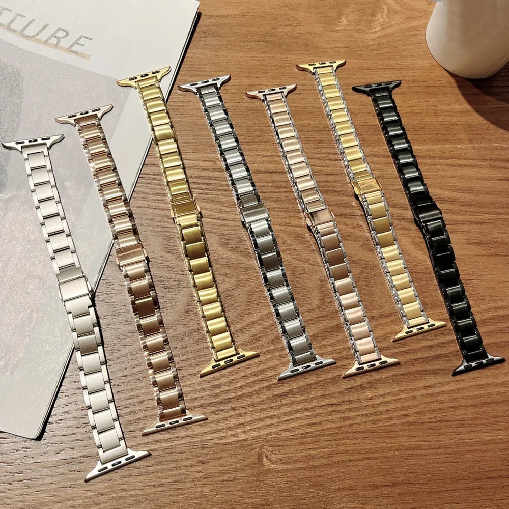 Slim Metal Band for Apple Watch Ultra 2 49mm 9 8 7 41 45mm 6 5 4se 44 42mm 40mm Luxury Stainless Steel Strap for iWatch Bracelet