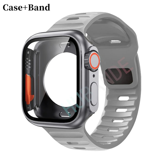 Silicone strap+case For Apple Watch Case 44mm 45mm 41mm 40mm Screen protectores Change to Ultra For iWatch Series 8 7 SE 6 5 3