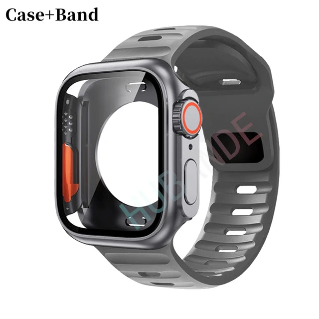 Silicone strap+case For Apple Watch Case 44mm 45mm 41mm 40mm Screen protectores Change to Ultra For iWatch Series 8 7 SE 6 5 3