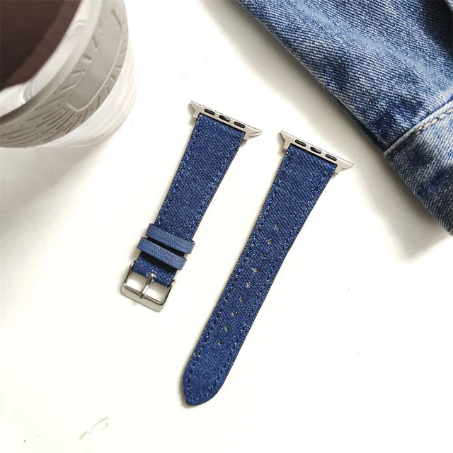 Denim Cloth Leather Strap for Apple Watch Band 38/40/41mm 7 8 9 Bracelet Loop for Iwatch 6 SE 5 49Ultra 3 2 42/44/45mm Cor