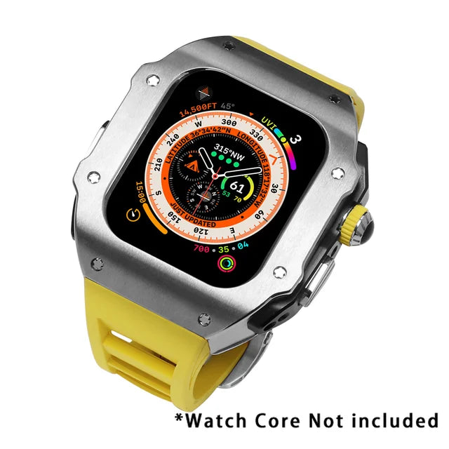 Stainless Steel Modification Kit For Apple Watch 8 Ultra 49mm 7 6 5 4 SE 44MM 45MM Case Sport Band iWatch Rubber Refit Mod