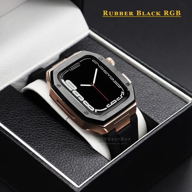 Modification Luxury Stainless Steel Case for Apple Watch 8 7 6 5 Band Metal Strap for IWatch 42mm 44mm 45mm Rubber Watchband