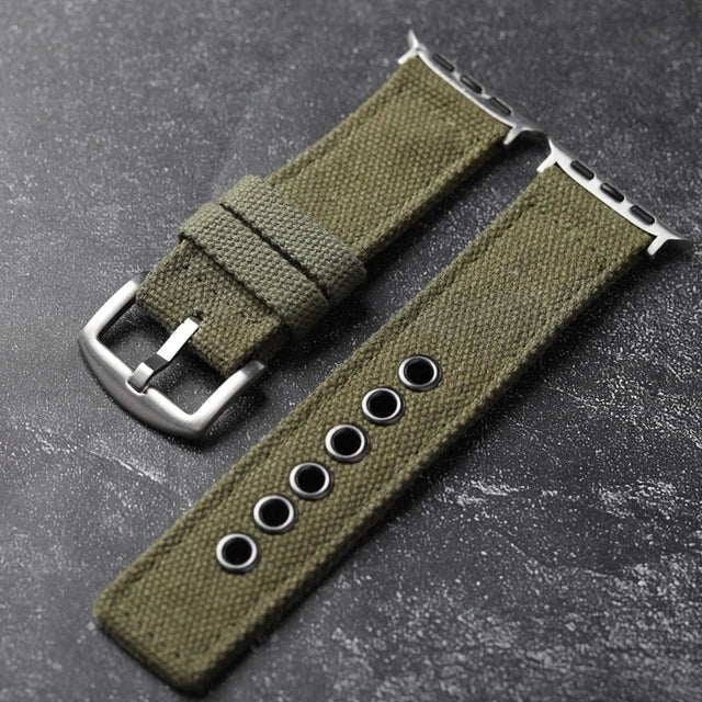 Double Canvas For Apple Watch Ultra Strap 49MM 45MM 44MM Thickened Green Black Men Rugged Style Bracelet