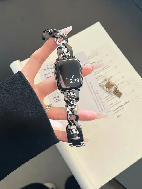 Womens Stainless Steel Band For Apple Watch 38mm 40mm 41mm 42 44 45mm 49mm Luxury Bracelet For iWatch Series 9 8 7 654 se Strap