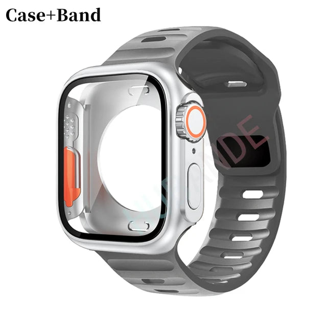 Silicone strap+case For Apple Watch Case 44mm 45mm 41mm 40mm Screen protectores Change to Ultra For iWatch Series 8 7 SE 6 5 3