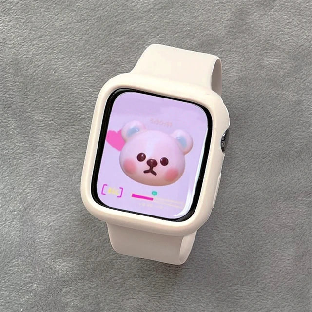 Korean Cute Sport Silicone Band + Case For Apple Watch 9 8 7 6 SE 5 4 3 2 Women Strap For iWatch Strap 41 45 38mm 40mm 44 42 49