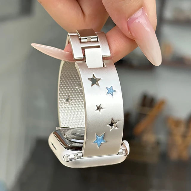 Luxury Blue Star Metal Band For Apple Watch Strap 8 49 9 7 SE 6 Women Wrist Bracelet For iWatch 45 42 44 40 41 38 MM Ultra 2