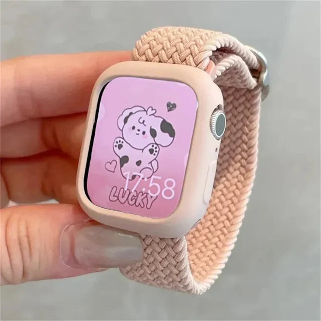 Cute Braied Strap + Case For Apple Watch Band 49mm 41mm 45 44 38 42 Nylon Bracelet For iWatch Series 9 8 7 6 5 4 3 SE 40