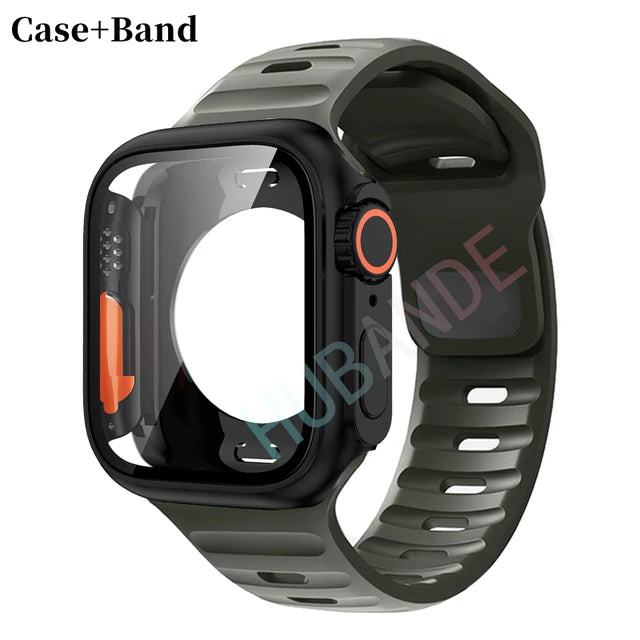 Silicone strap+case For Apple Watch Case 44mm 45mm 41mm 40mm Screen protectores Change to Ultra For iWatch Series 8 7 SE 6 5 3