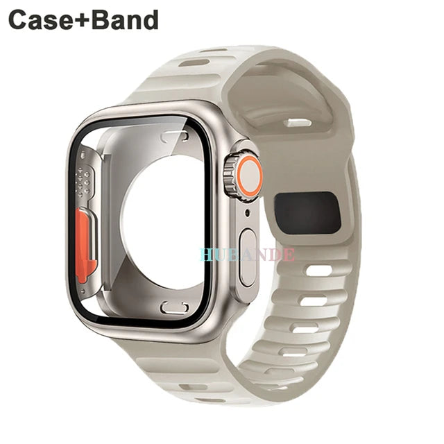 Silicone strap+case For Apple Watch Case 44mm 45mm 41mm 40mm Screen protectores Change to Ultra For iWatch Series 8 7 SE 6 5 3