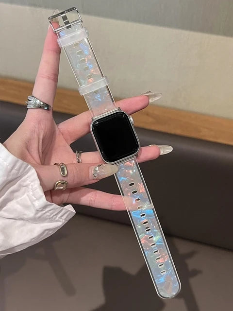 Korea Jelly Clear Shell Pattern Band For Apple Watch ultra Band 49mm 40 41mm 42 44mm 45mm Plastic Strap For iwatch 9 8 7 3 5 6 4