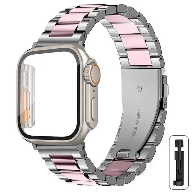 Stainless Steel Strap+Ultra Case for Apple Watch Band 44mm 45mm 41mm 40mm 42mm Case Metal Strap for Iwatch Series 9 8 7 6 SE 5 4