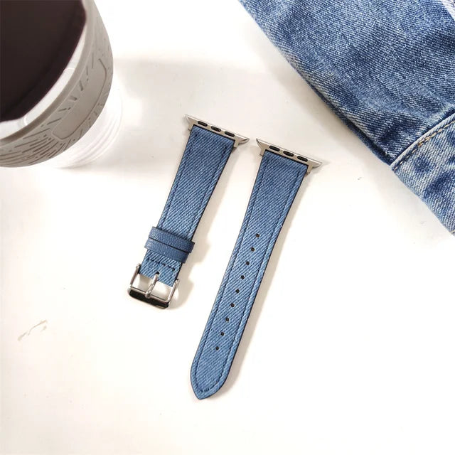 Denim Cloth Leather Strap for Apple Watch Band 38/40/41mm 7 8 9 Bracelet Loop for Iwatch 6 SE 5 49Ultra 3 2 42/44/45mm Cor