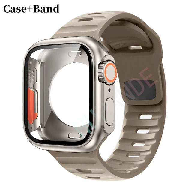 Silicone strap+case For Apple Watch Case 44mm 45mm 41mm 40mm Screen protectores Change to Ultra For iWatch Series 8 7 SE 6 5 3