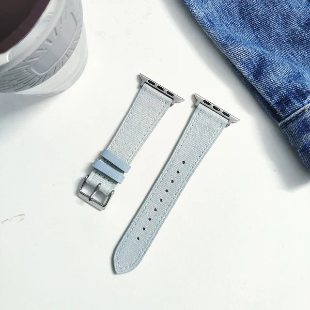 Denim Cloth Leather Strap for Apple Watch Band 38/40/41mm 7 8 9 Bracelet Loop for Iwatch 6 SE 5 49Ultra 3 2 42/44/45mm Cor