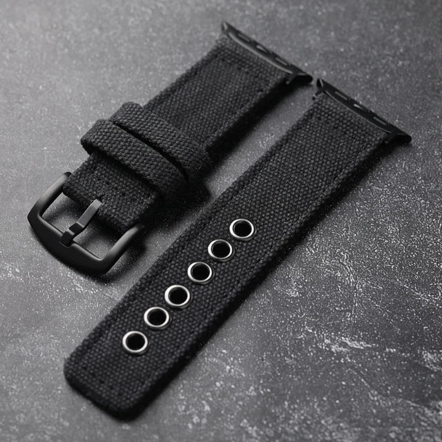 Double Canvas For Apple Watch Ultra Strap 49MM 45MM 44MM Thickened Green Black Men Rugged Style Bracelet