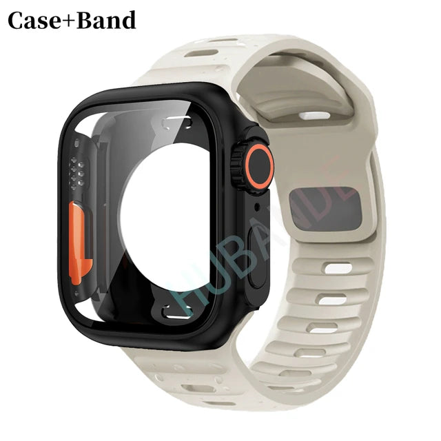 Silicone strap+case For Apple Watch Case 44mm 45mm 41mm 40mm Screen protectores Change to Ultra For iWatch Series 8 7 SE 6 5 3