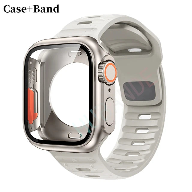 Silicone strap+case For Apple Watch Case 44mm 45mm 41mm 40mm Screen protectores Change to Ultra For iWatch Series 8 7 SE 6 5 3