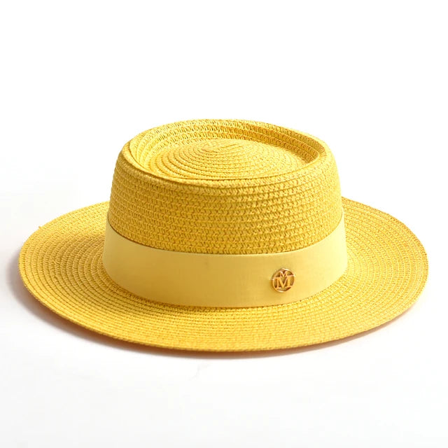 New Summer Straw Sun Hats for Women Ladies Fashion Flat Brim Ribbon Beach Hat Travel Dress Cap chapeau femme