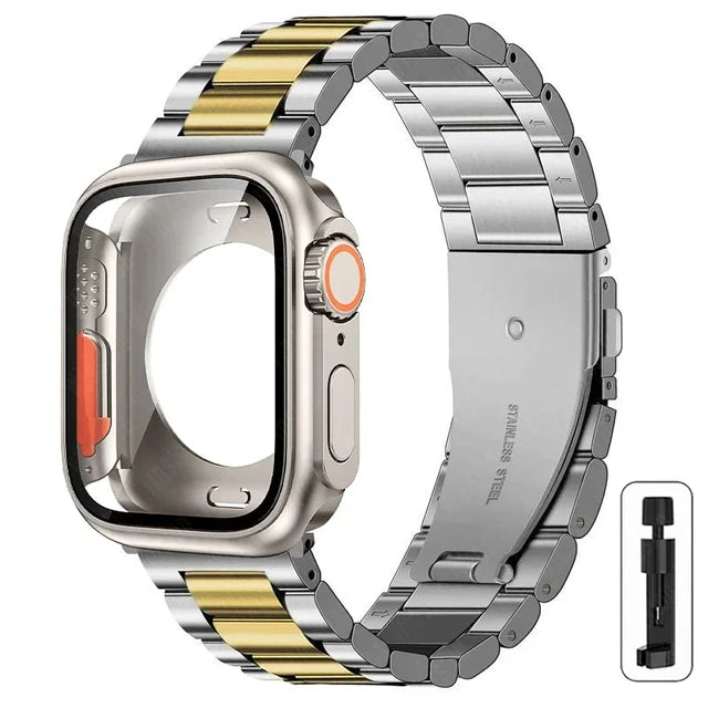 Stainless Steel Strap+Ultra Case for Apple Watch Band 44mm 45mm 41mm 40mm 42mm Case Metal Strap for Iwatch Series 9 8 7 6 SE 5 4