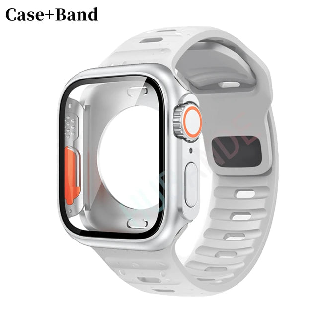 Silicone strap+case For Apple Watch Case 44mm 45mm 41mm 40mm Screen protectores Change to Ultra For iWatch Series 8 7 SE 6 5 3