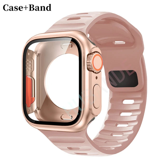 Silicone strap+case For Apple Watch Case 44mm 45mm 41mm 40mm Screen protectores Change to Ultra For iWatch Series 8 7 SE 6 5 3