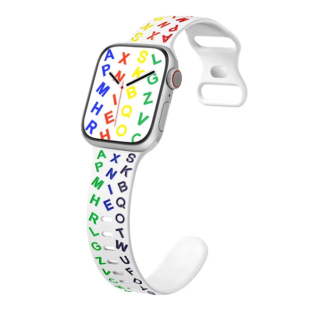 Printed Letter Strap for Apple Watch Ultra 2 Band 49mm 41mm 40mm 45mm 44mm Silicone Bracelet for IWatch Series 9 8 7 SE 6 5 4 3