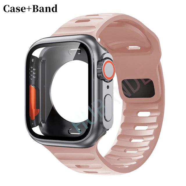 Silicone strap+case For Apple Watch Case 44mm 45mm 41mm 40mm Screen protectores Change to Ultra For iWatch Series 8 7 SE 6 5 3