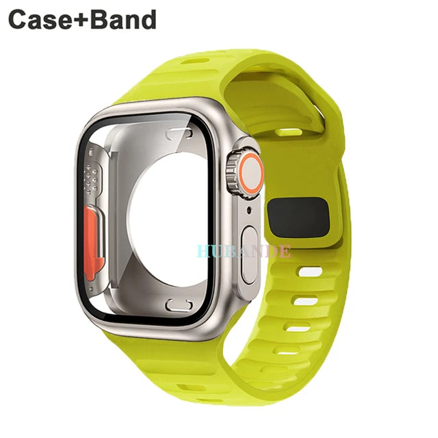 Silicone strap+case For Apple Watch Case 44mm 45mm 41mm 40mm Screen protectores Change to Ultra For iWatch Series 8 7 SE 6 5 3