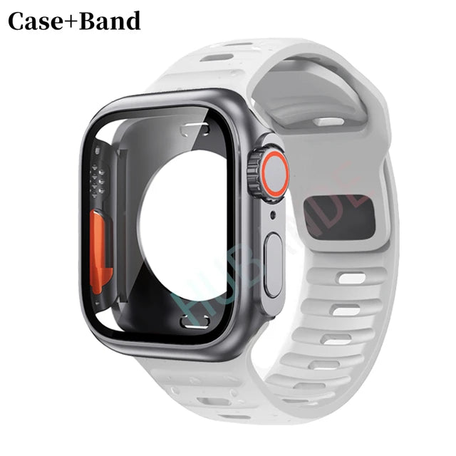 Silicone strap+case For Apple Watch Case 44mm 45mm 41mm 40mm Screen protectores Change to Ultra For iWatch Series 8 7 SE 6 5 3