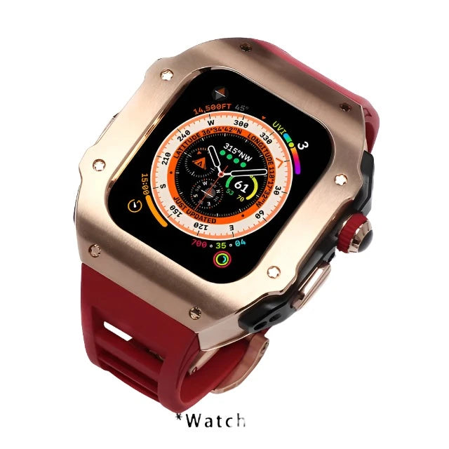 Stainless Steel Modification Kit For Apple Watch 8 Ultra 49mm 7 6 5 4 SE 44MM 45MM Case Sport Band iWatch Rubber Refit Mod