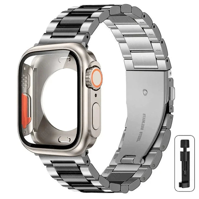 Stainless Steel Strap+Ultra Case for Apple Watch Band 44mm 45mm 41mm 40mm 42mm Case Metal Strap for Iwatch Series 9 8 7 6 SE 5 4