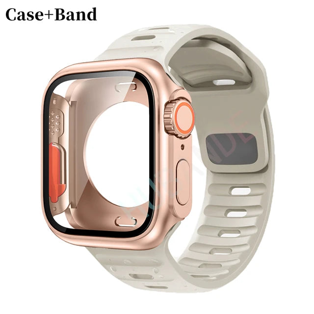 Silicone strap+case For Apple Watch Case 44mm 45mm 41mm 40mm Screen protectores Change to Ultra For iWatch Series 8 7 SE 6 5 3