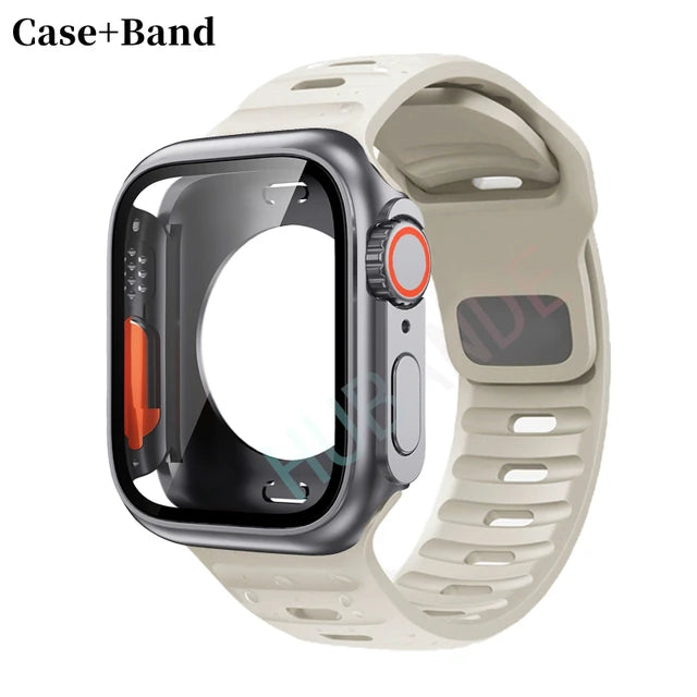 Silicone strap+case For Apple Watch Case 44mm 45mm 41mm 40mm Screen protectores Change to Ultra For iWatch Series 8 7 SE 6 5 3