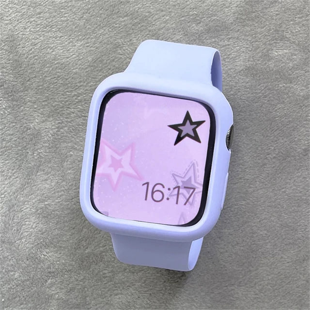 Korean Cute Sport Silicone Band + Case For Apple Watch 9 8 7 6 SE 5 4 3 2 Women Strap For iWatch Strap 41 45 38mm 40mm 44 42 49