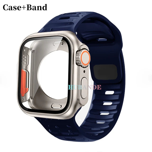 Silicone strap+case For Apple Watch Case 44mm 45mm 41mm 40mm Screen protectores Change to Ultra For iWatch Series 8 7 SE 6 5 3