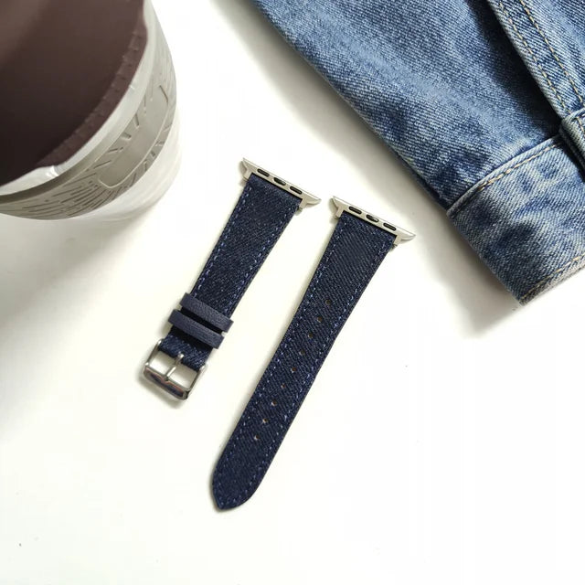 Denim Cloth Leather Strap for Apple Watch Band 38/40/41mm 7 8 9 Bracelet Loop for Iwatch 6 SE 5 49Ultra 3 2 42/44/45mm Cor