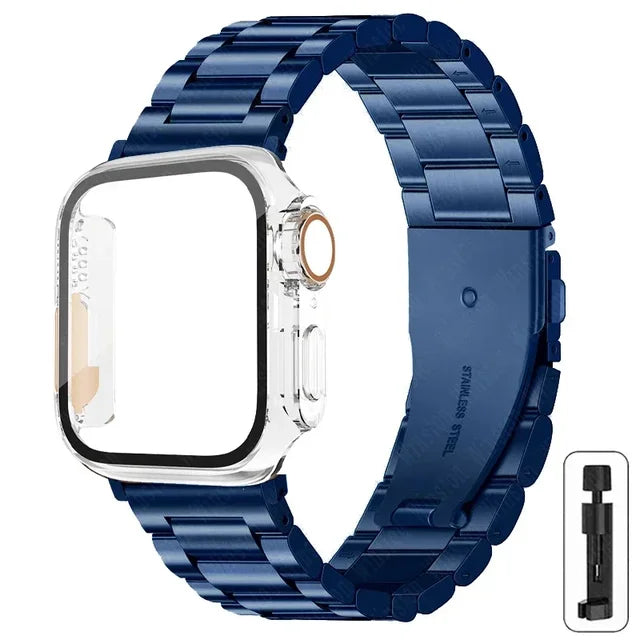 Stainless Steel Strap+Ultra Case for Apple Watch Band 44mm 45mm 41mm 40mm 42mm Case Metal Strap for Iwatch Series 9 8 7 6 SE 5 4