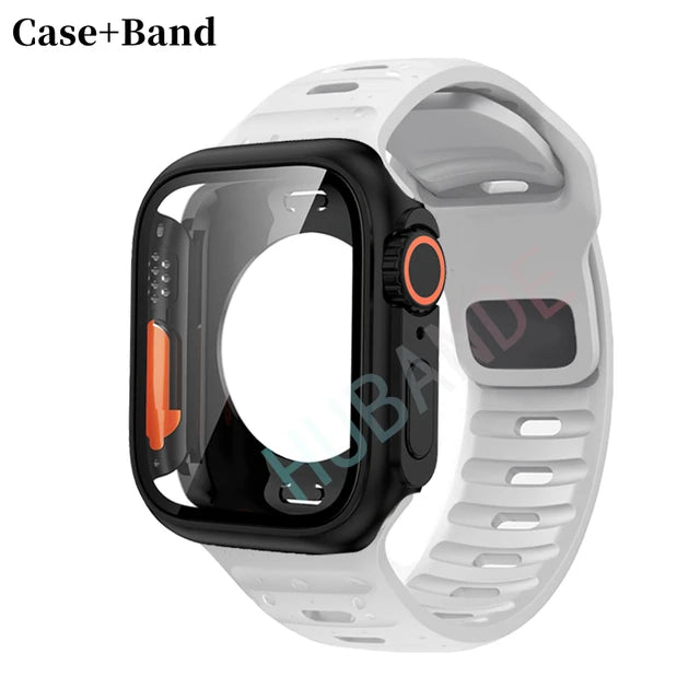 Silicone strap+case For Apple Watch Case 44mm 45mm 41mm 40mm Screen protectores Change to Ultra For iWatch Series 8 7 SE 6 5 3