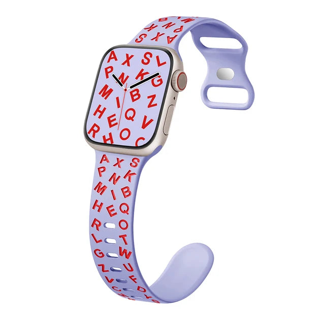 Printed Letter Strap for Apple Watch Ultra 2 Band 49mm 41mm 40mm 45mm 44mm Silicone Bracelet for IWatch Series 9 8 7 SE 6 5 4 3