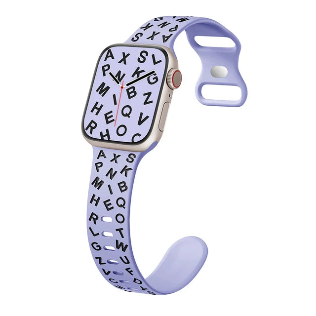 Printed Letter Strap for Apple Watch Ultra 2 Band 49mm 41mm 40mm 45mm 44mm Silicone Bracelet for IWatch Series 9 8 7 SE 6 5 4 3