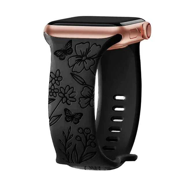 Strap For Apple Watch Band 44mm 42mm 41mm 40mm 45mm 49mm 44 mm Floral Engraved bracelet correa iwatch series 9 7 SE 6 8 Ultra 2