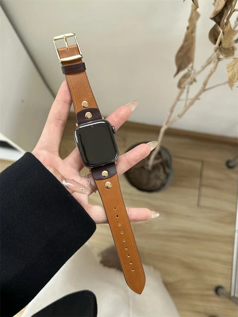 Retro Real Leather Strap For Apple Watch Band 41mm 44mm 40mm 45mm 42 38 49mm Women Wrist Bracelet For iWatch Series 8 se 7 6 5 4